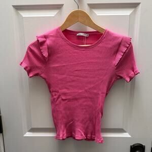 ZARA Fuchsia Ribbed Knit crop Top Size M | Elevated Basics Stretch Layering Top